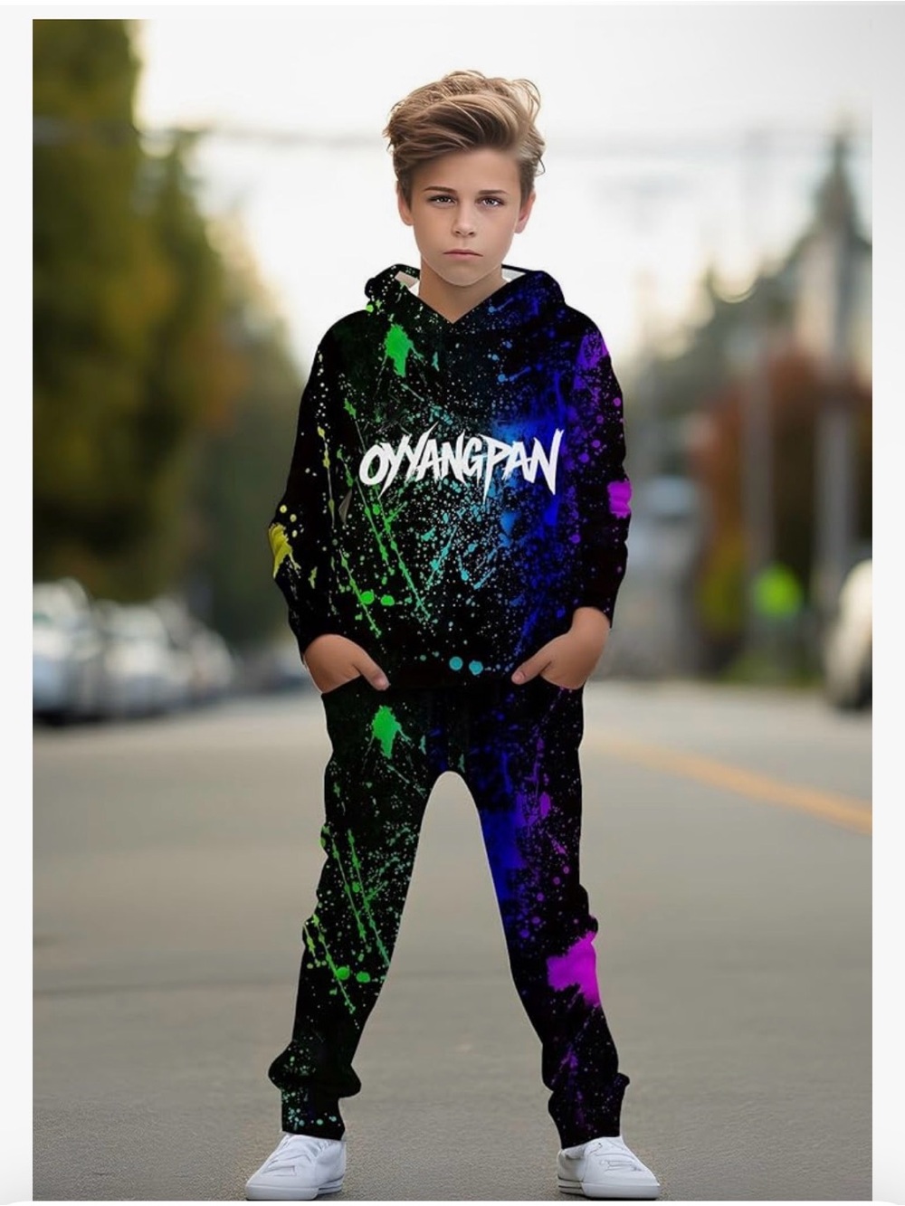 Oyangpan Black Splatter Hoodie & Joggers Set